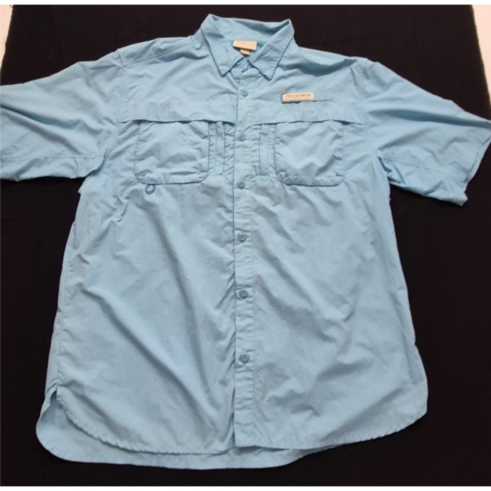 Field & Stream men's light blue short sleeve button up outdoor shirt LG pockets